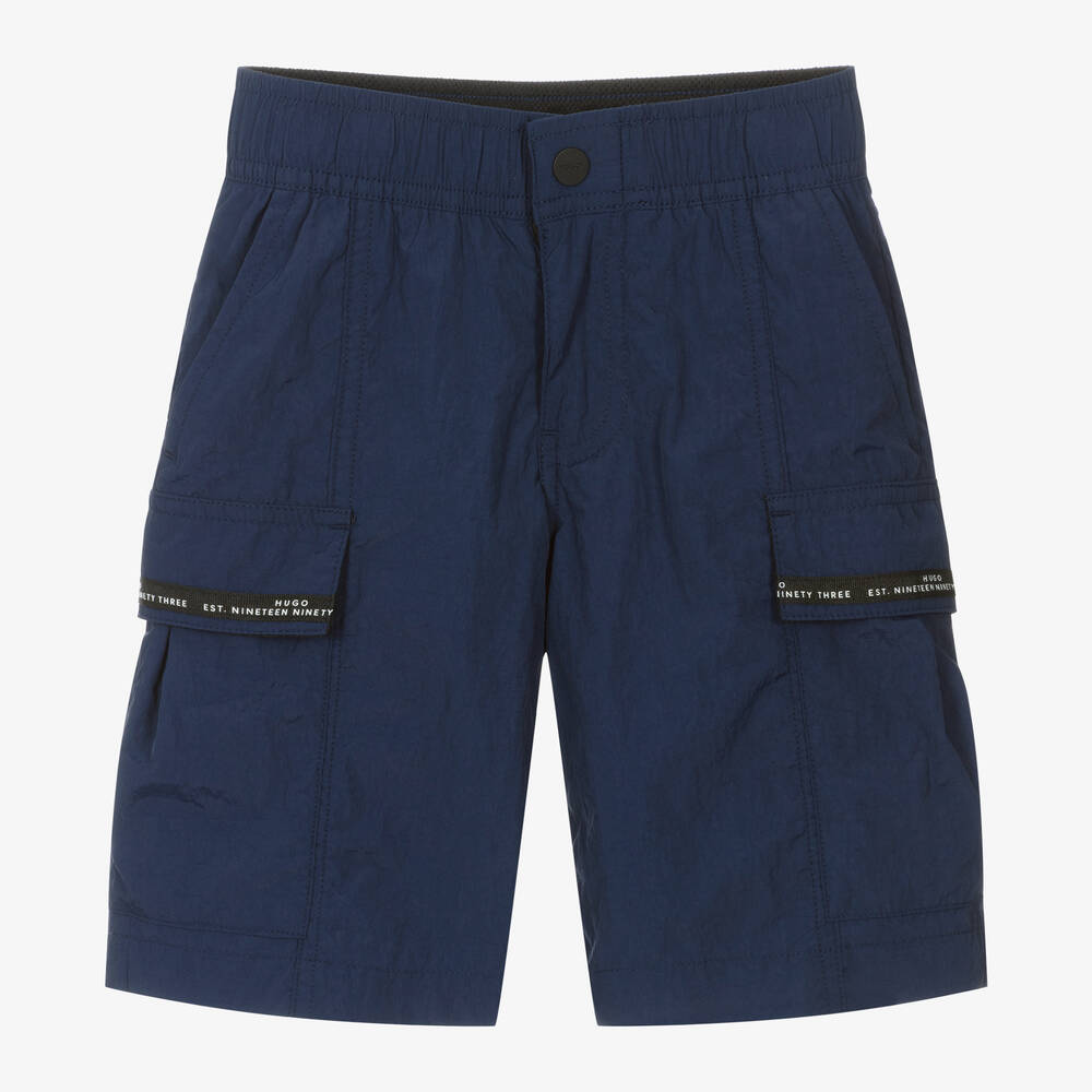 HUGO - Boys Navy Blue Cargo Shorts | Childrensalon