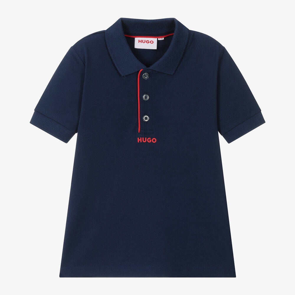 HUGO - Boys Navy Blue Cotton Polo Shirt | Childrensalon