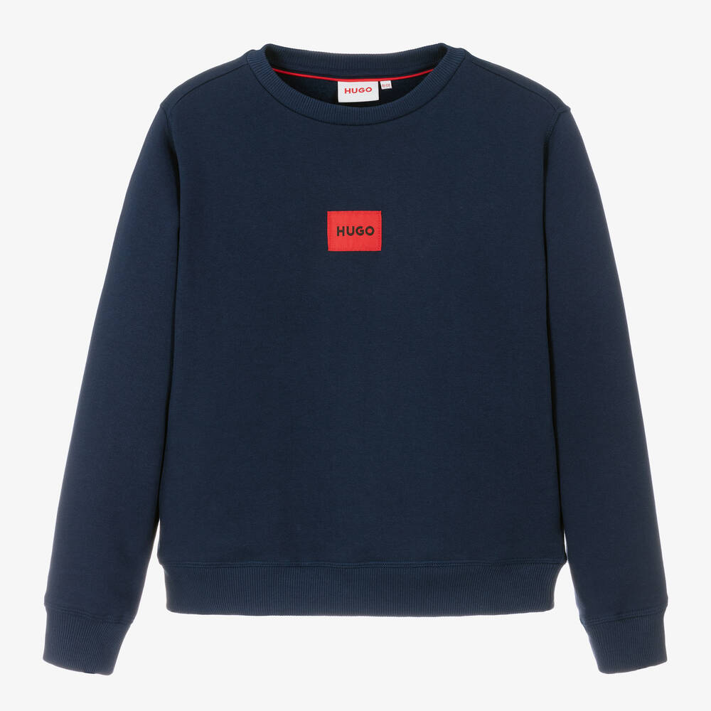 HUGO - Cotton-terry sweatshirt with blue logo label
