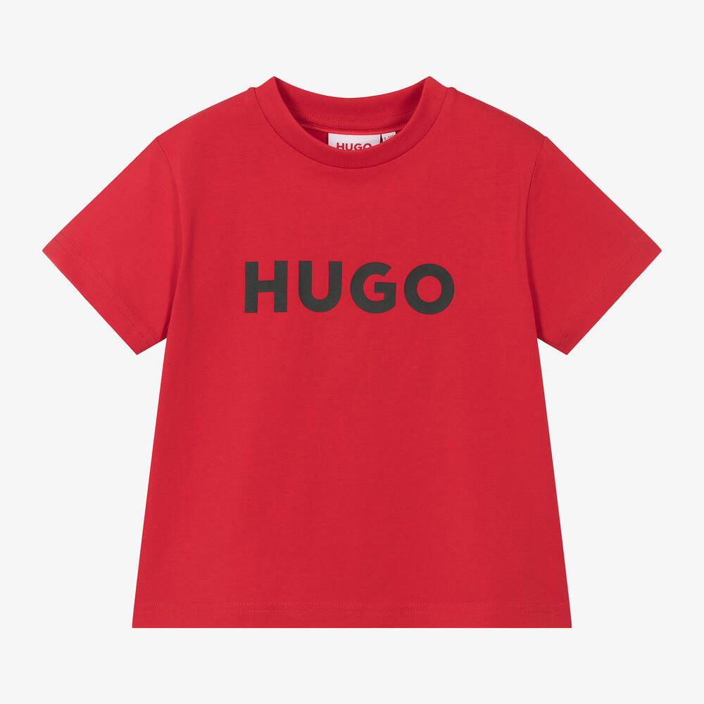 HUGO - تيشيرت قطن عضوي جيرسي لون أحمر للأولاد | Childrensalon