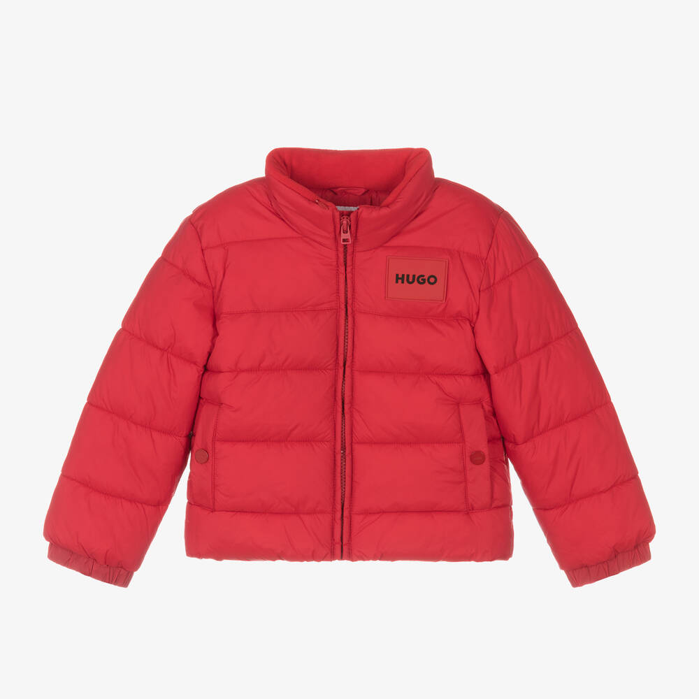 HUGO - Boys Red Hooded Puffer Jacket | Childrensalon