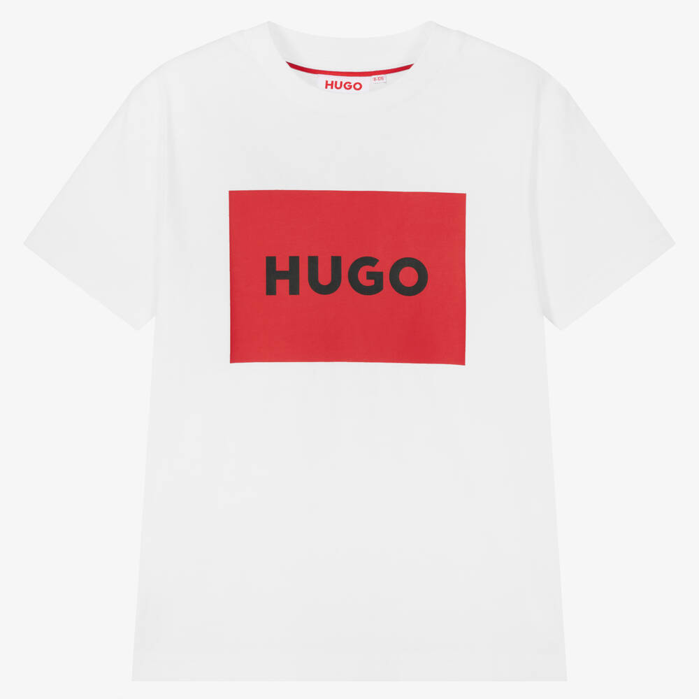 HUGO - Boys White Organic Cotton T-Shirt | Childrensalon
