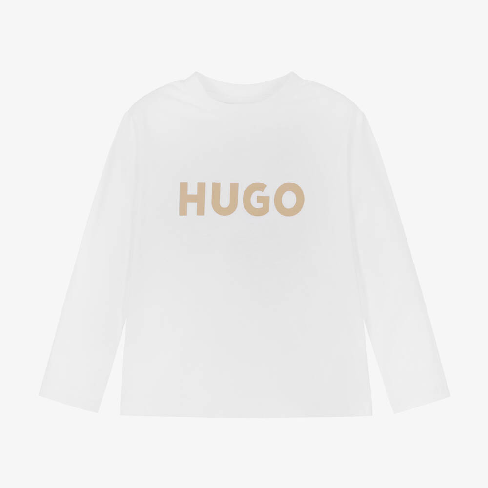 HUGO - Boys White Organic Cotton Top | Childrensalon