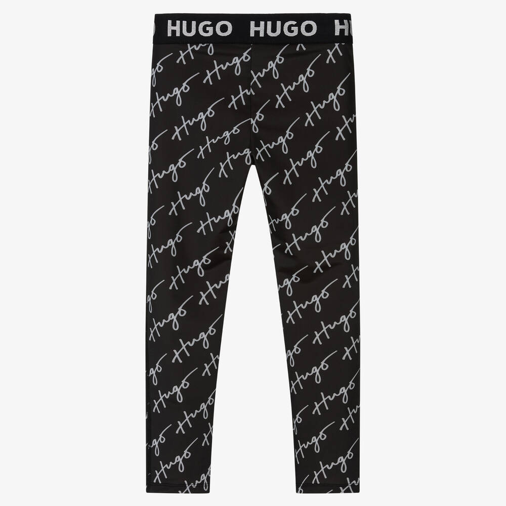 HUGO - Girls Black Logo Leggings | Childrensalon
