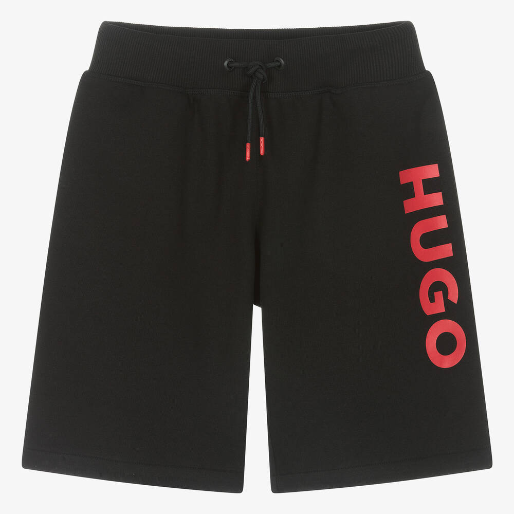 HUGO - Teen Boys Black Cotton Drawstring Shorts | Childrensalon