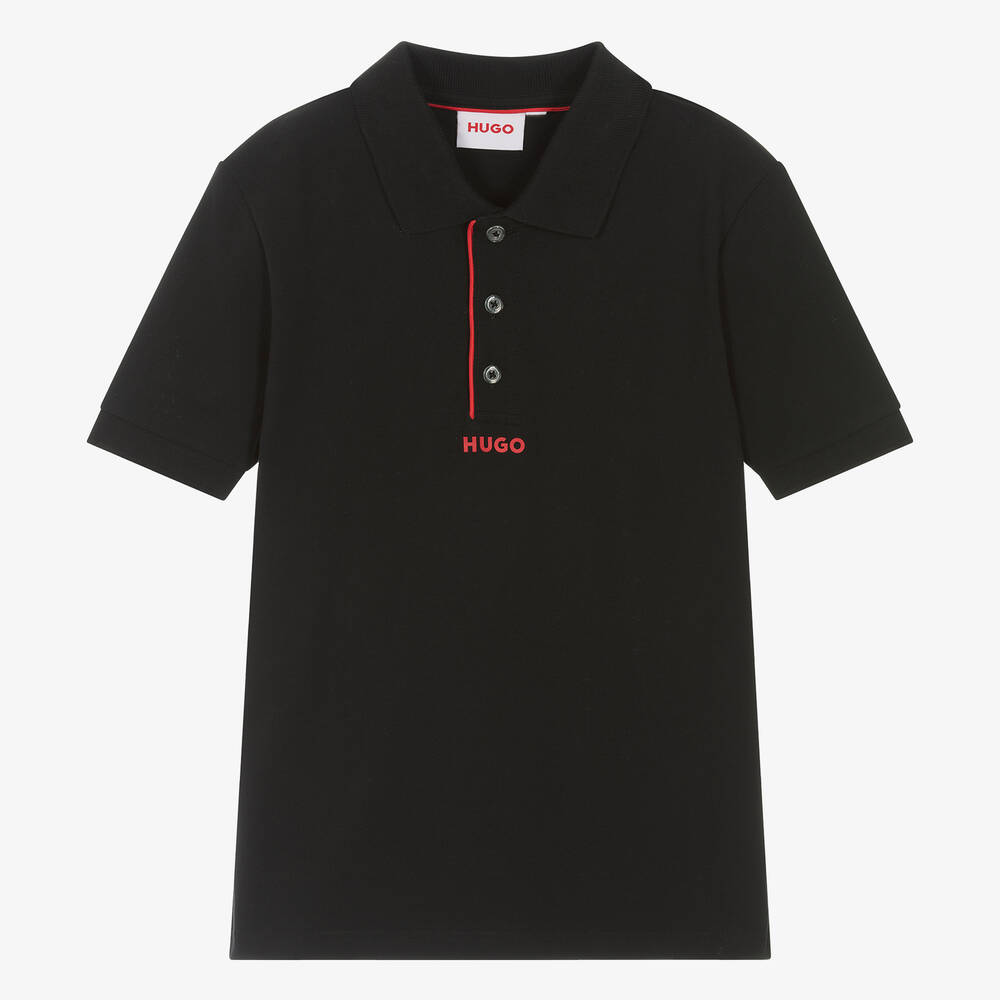 Hugo Teen Boys Black Cotton Polo Shirt In Schwarz
