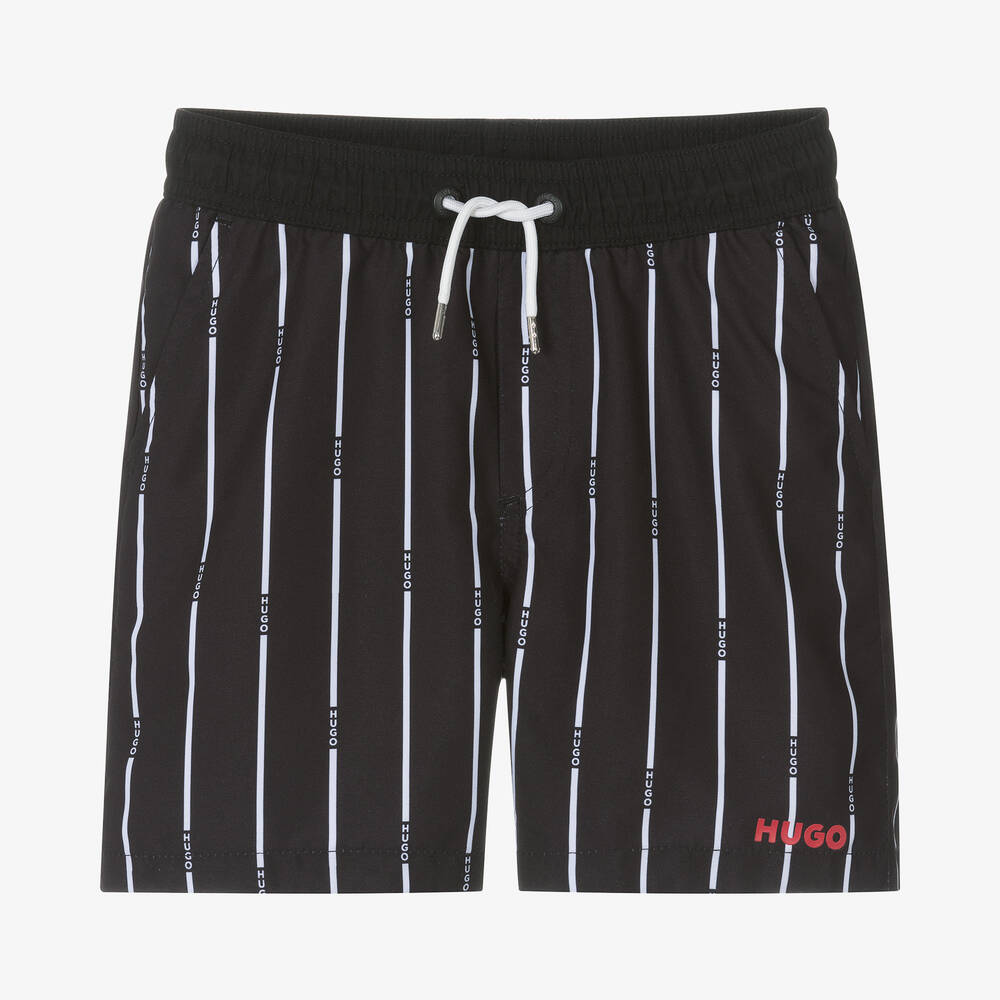 HUGO - Teen Boys Black Stripe Swim Shorts | Childrensalon