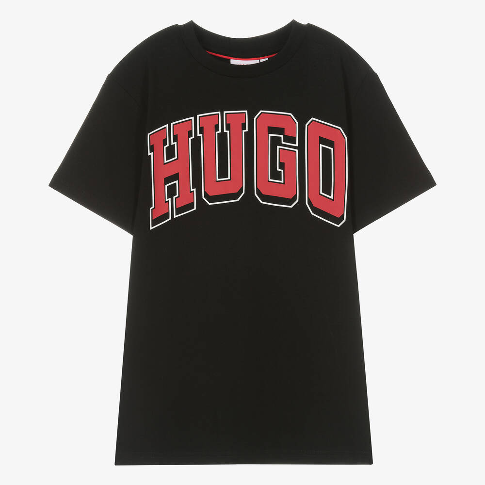 Shop Hugo Teen Boys Black Varsity Cotton T-shirt