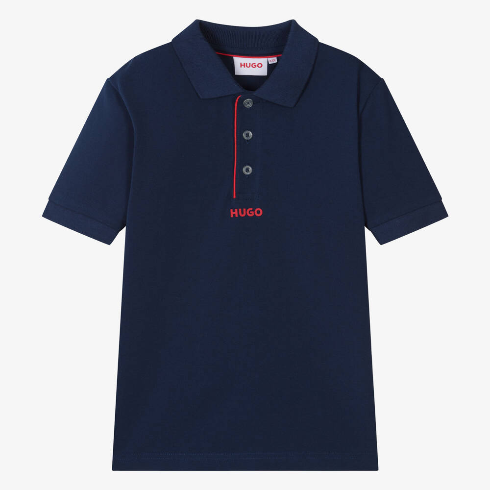 HUGO - Teen Boys Blue Cotton Polo Shirt | Childrensalon