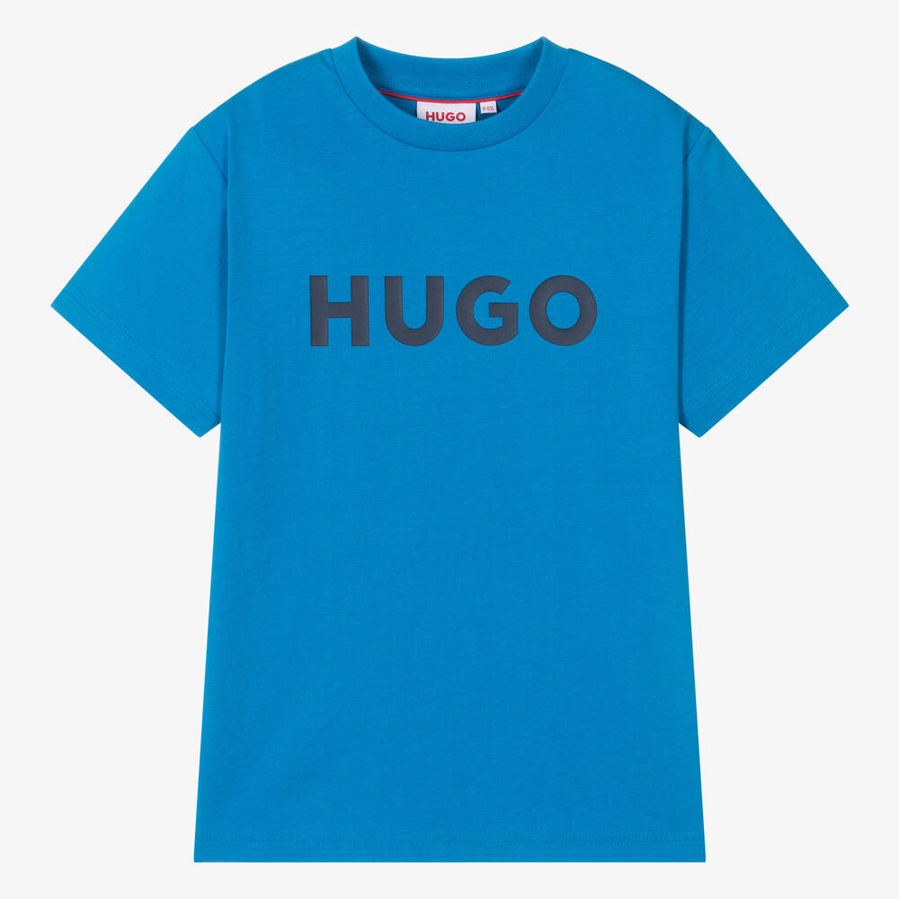 HUGO - Teen Boys Blue Organic Cotton T-Shirt | Childrensalon