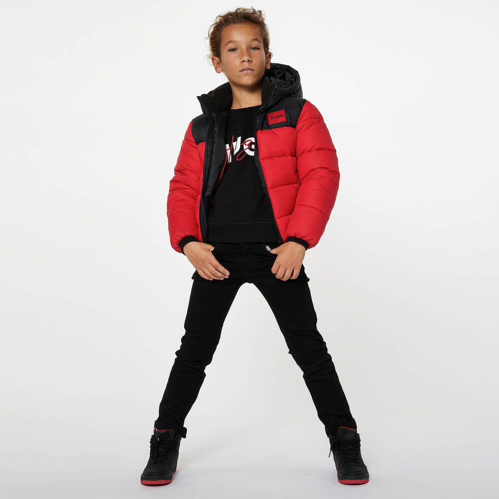 HUGO - Teen Boys Red & Black Puffer Jacket | Childrensalon