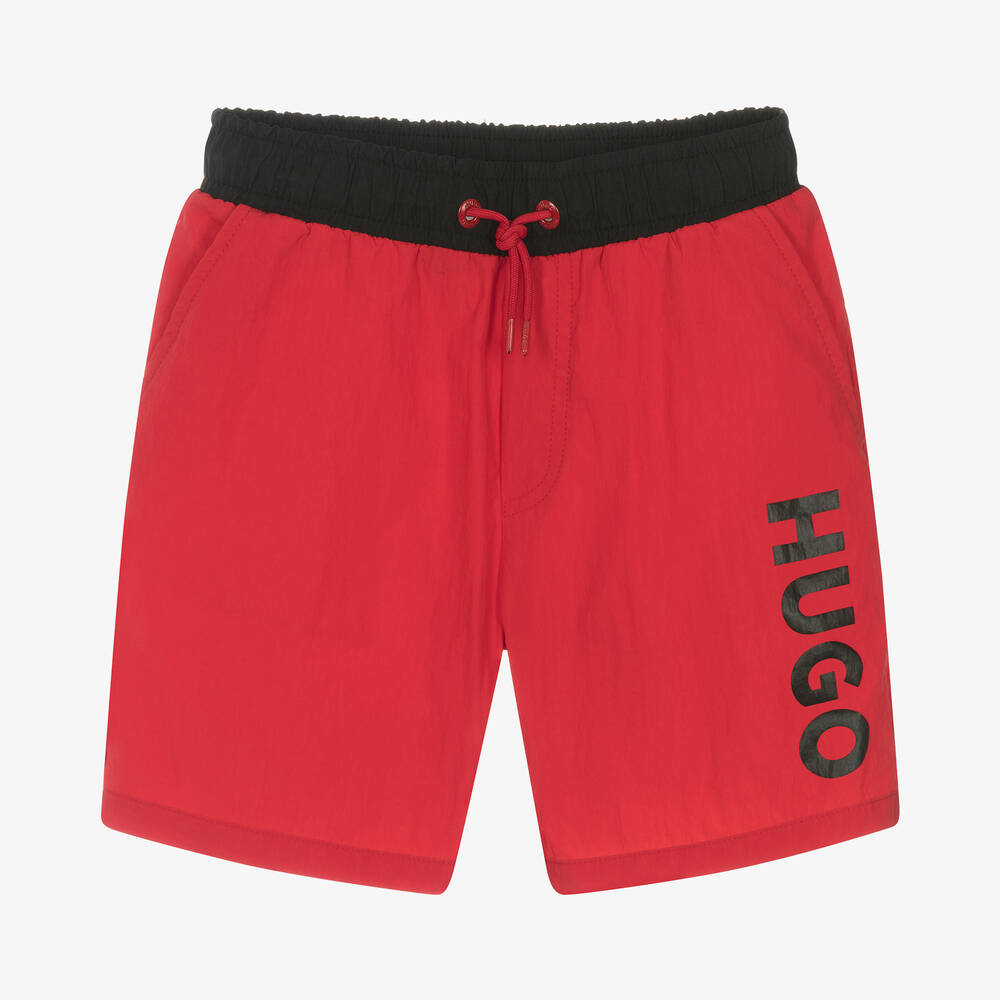Shop Hugo Teen Boys Red Swim Shorts