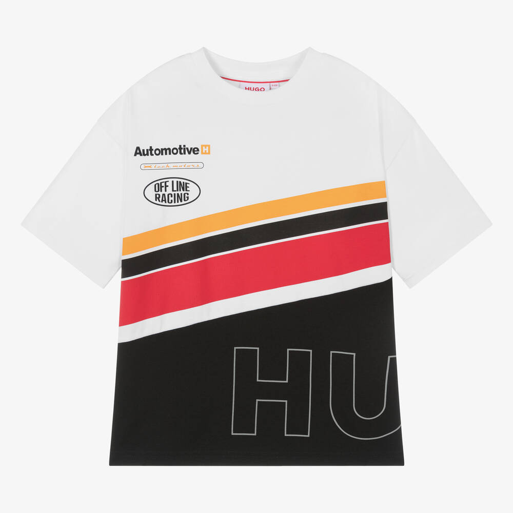 HUGO - Teen Boys White & Black Racing T-Shirt | Childrensalon
