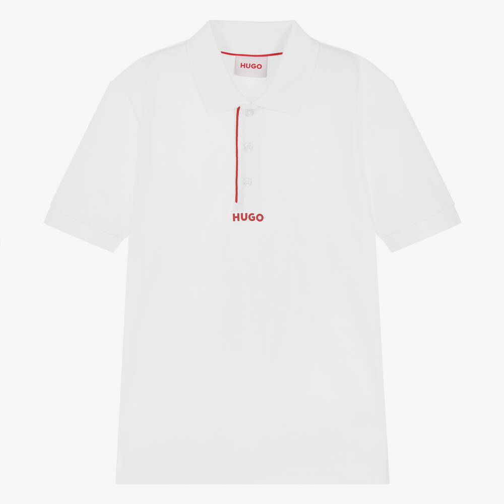 HUGO - Teen Boys White Cotton Polo Shirt | Childrensalon