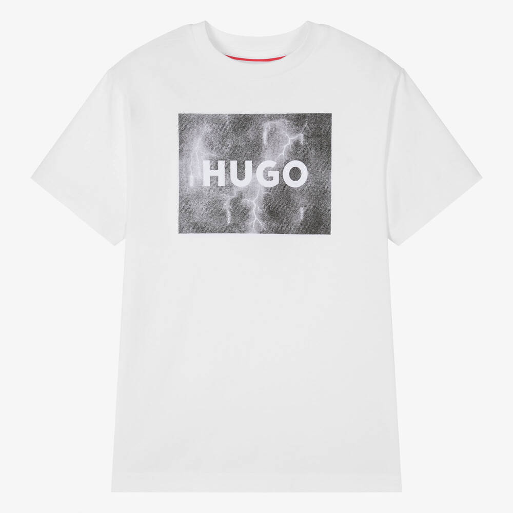 HUGO - تيشيرت قطن عضوي جيرسي لون أبيض للمراهقين | Childrensalon