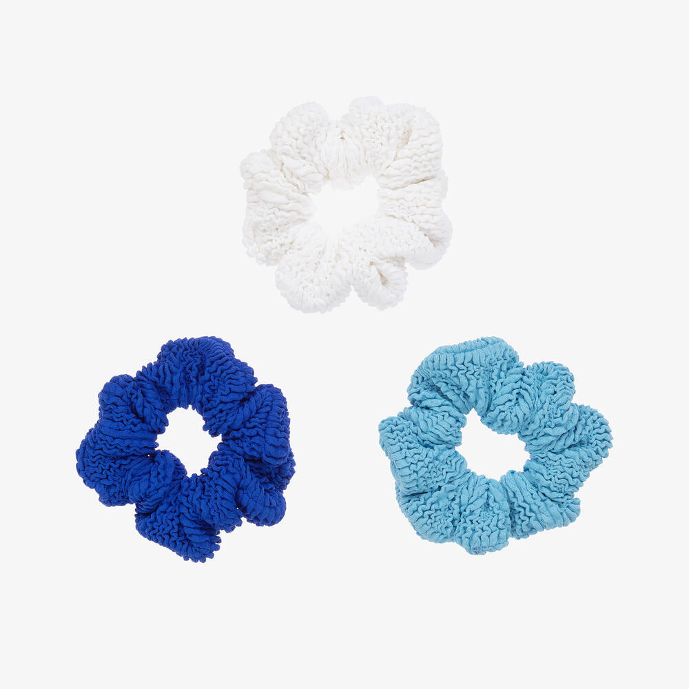 Hunza G - Girls Blue Crinkle Hair Scrunchies (3 Pack) | Childrensalon
