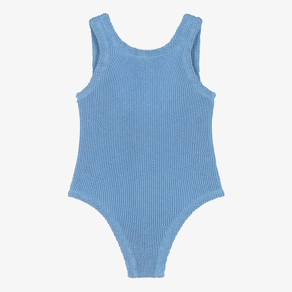 Hunza G - Girls Blue Crinkle Swimsuit | Childrensalon