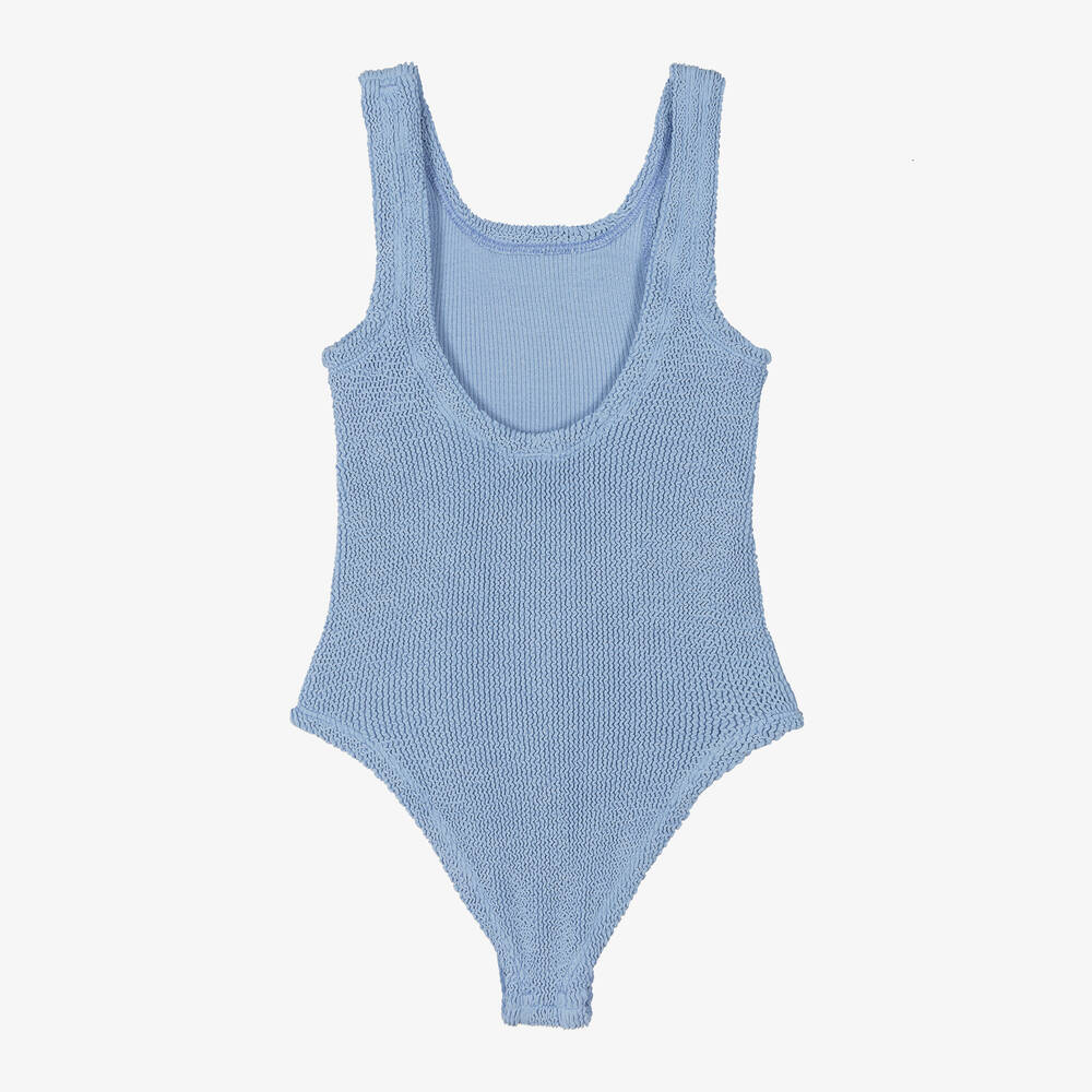 Hunza G - Girls Blue Crinkle Swimsuit | Childrensalon