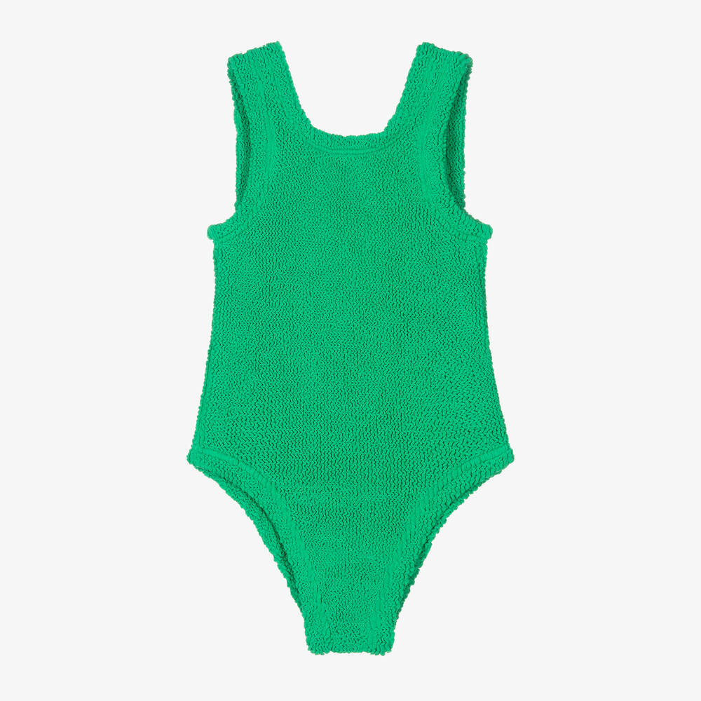 Hunza G - Girls Green Crinkle Swimsuit | Childrensalon