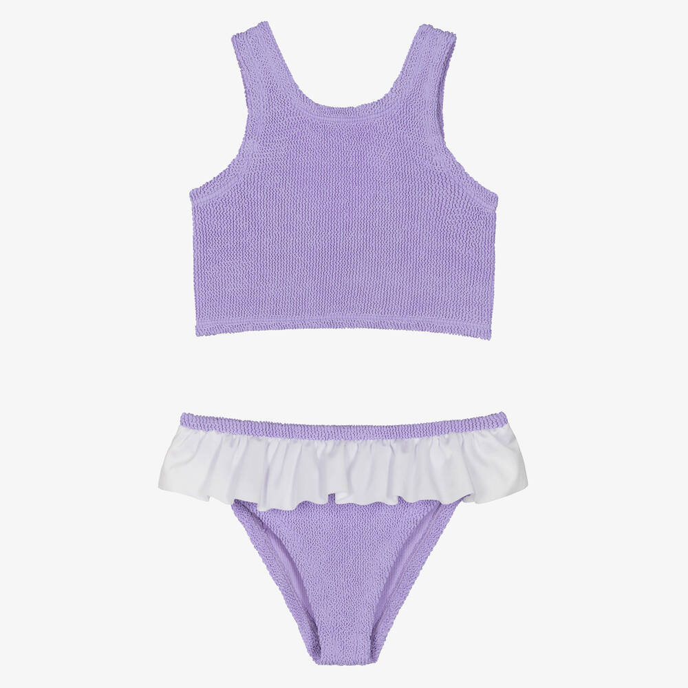 Hunza G - Girls Lilac Purple Crinkle Frill Bikini | Childrensalon