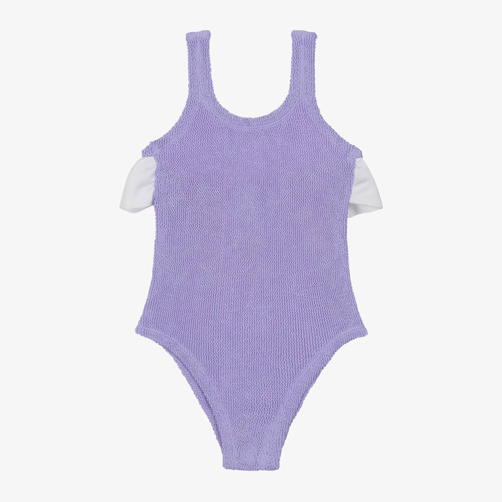 Hunza G Kids' Girls Lilac Purple Crinkle Frill Swimsuit