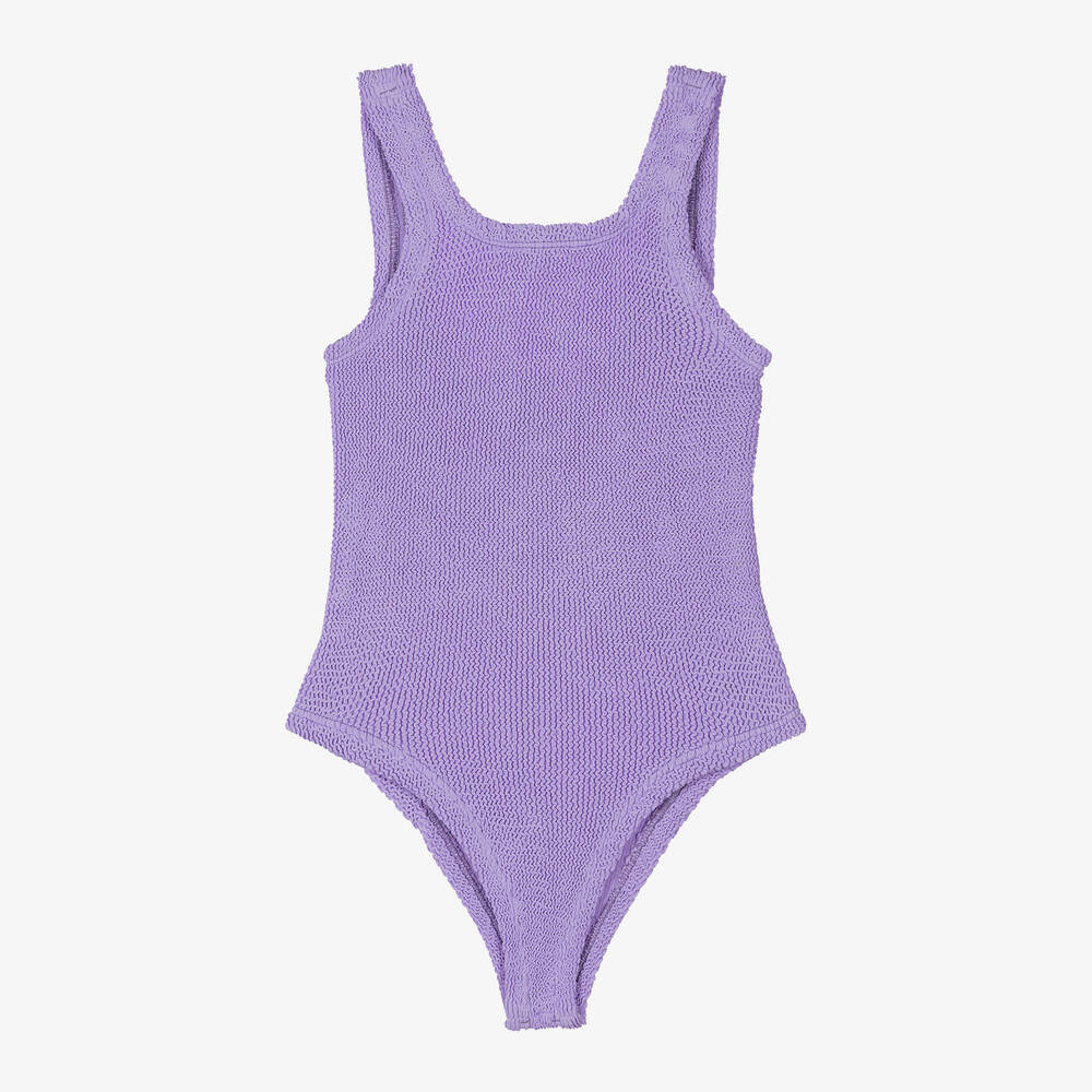 Hunza G - Girls Lilac Purple Crinkle Swimsuit | Childrensalon