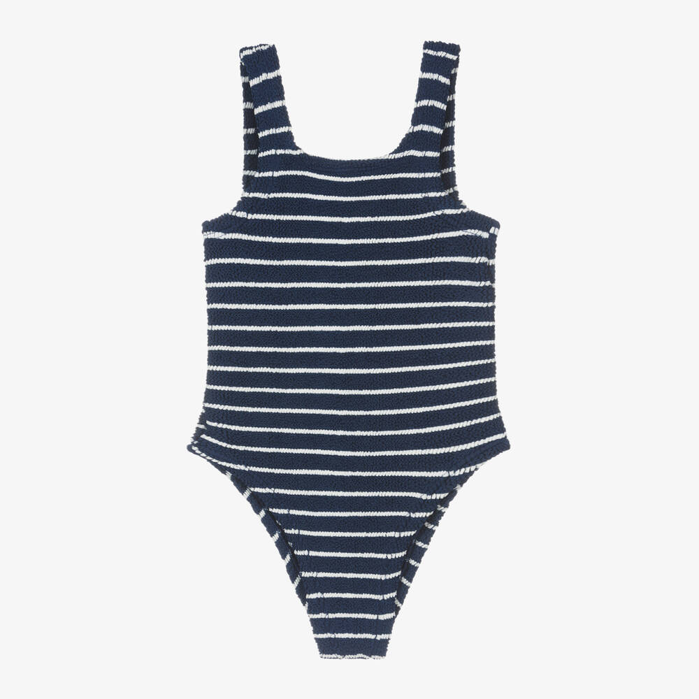 Hunza G - Girls Navy Blue Stripe Crinkle Swimsuit | Childrensalon
