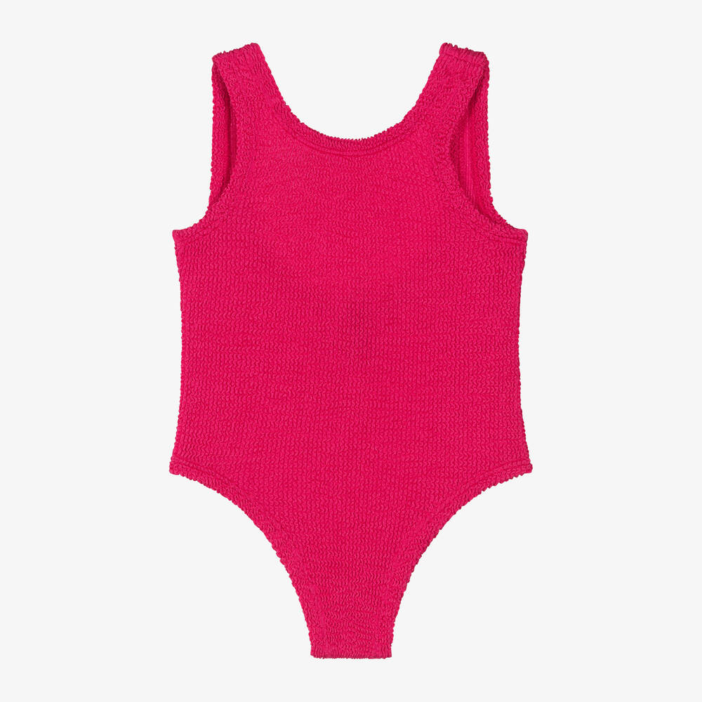 Hunza G - Girls Pink Bow Crinkle Swimsuit | Childrensalon