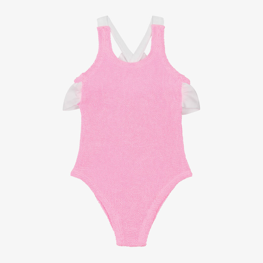 Hunza G Kids' Girls Pink Crinkle Frill Swimsuit