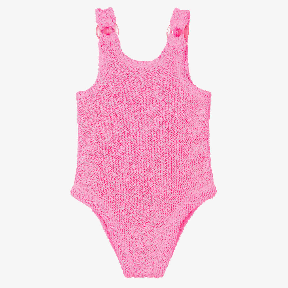 Hunza G - Girls Pink Crinkle Swimsuit | Childrensalon