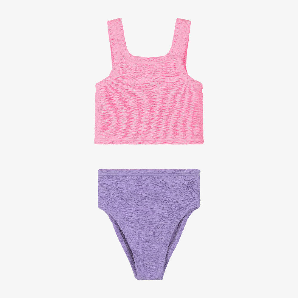 Hunza G - Girls Pink & Lilac Purple Crinkle Bikini | Childrensalon