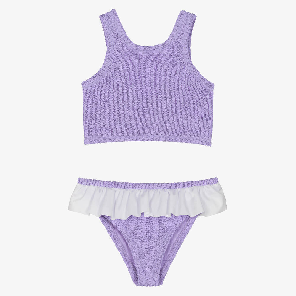 Hunza G - Girls Purple Crinkle Frill Bikini | Childrensalon