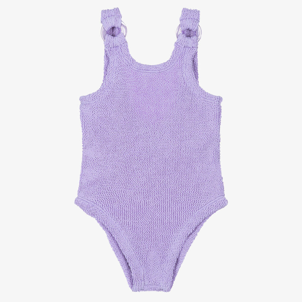 Hunza G - Girls Purple Crinkle Swimsuit | Childrensalon