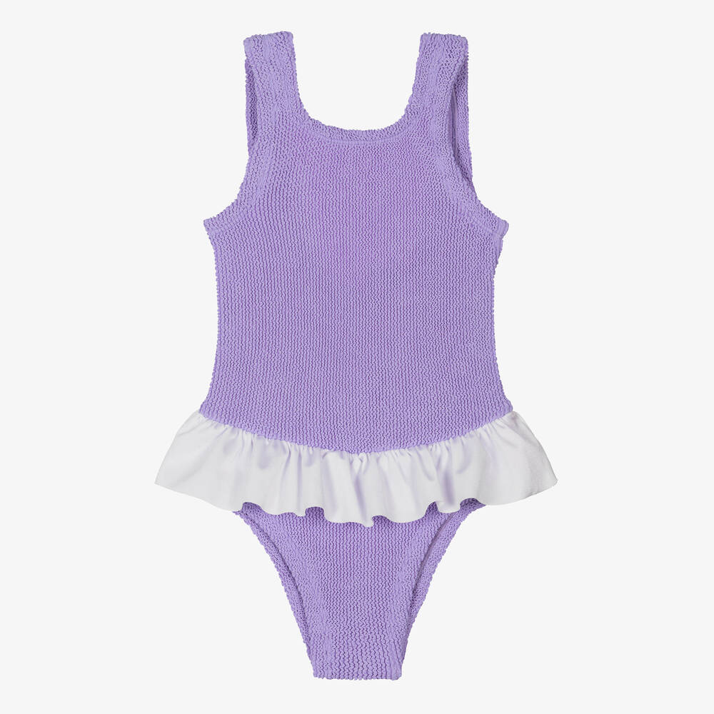 Hunza G Kids' Girls Purple Ruffle Crinkle Swimsuit