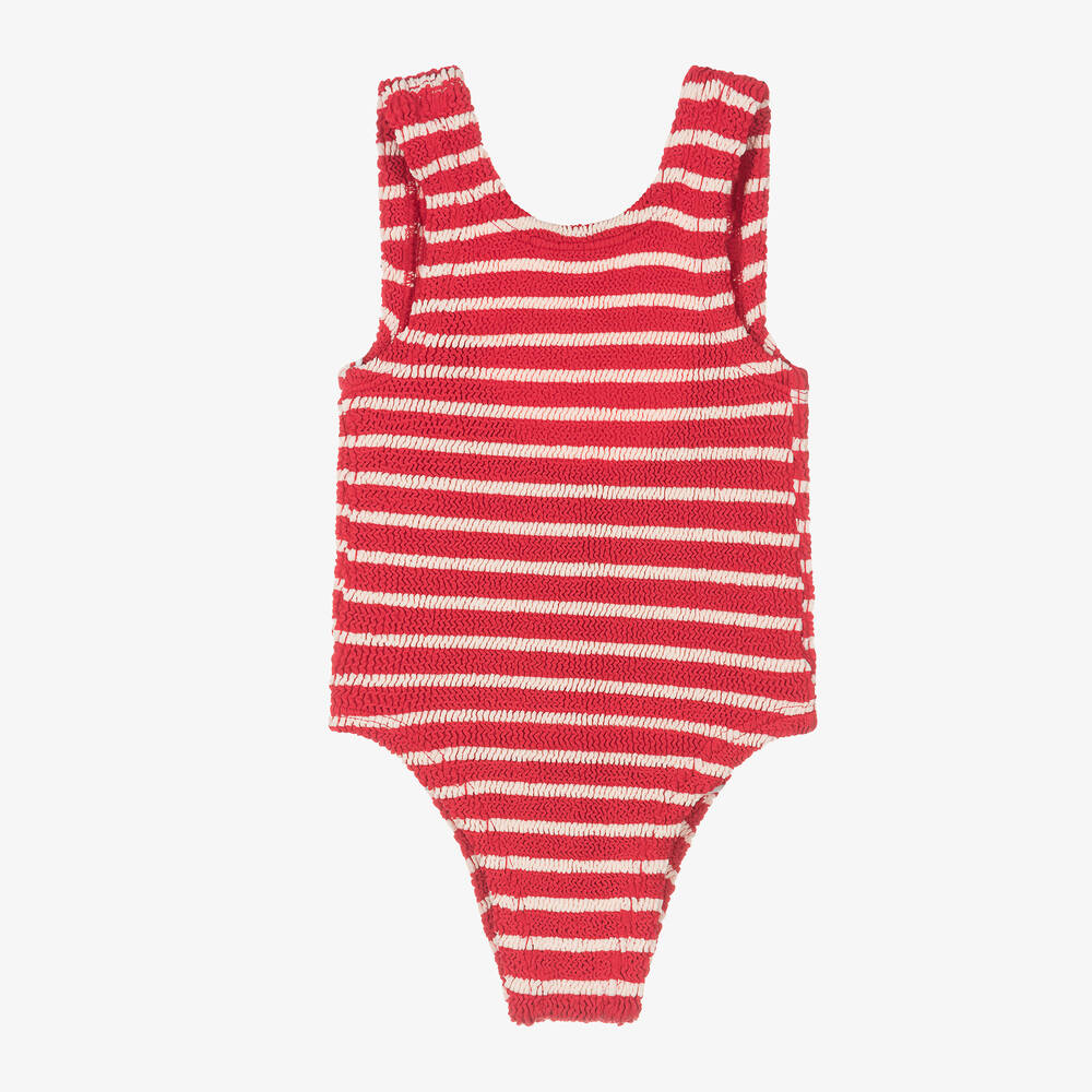 Hunza G - Girls Red Stripe Crinkle Swimsuit | Childrensalon