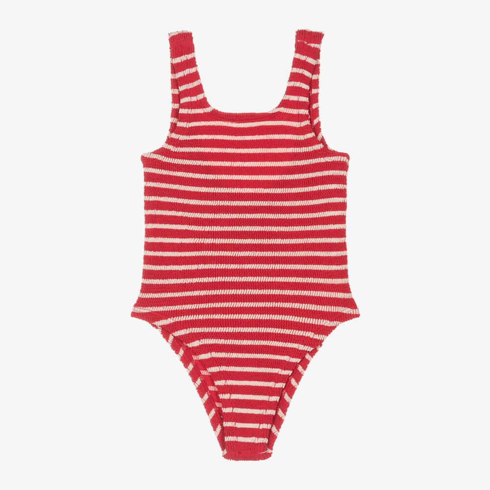Hunza G - Girls Red & White Stripe Crinkle Swimsuit | Childrensalon