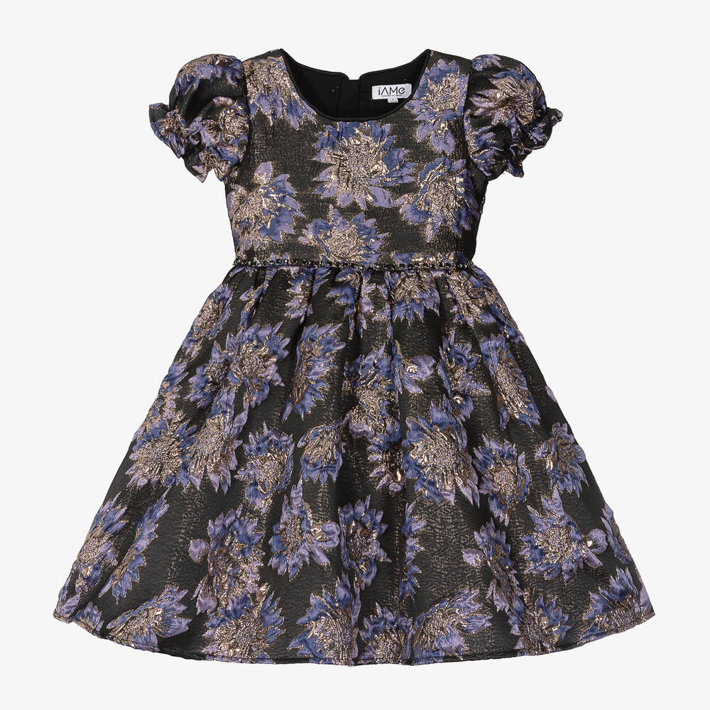 Iame Kids'  Girls Black Jacquard Floral Dress