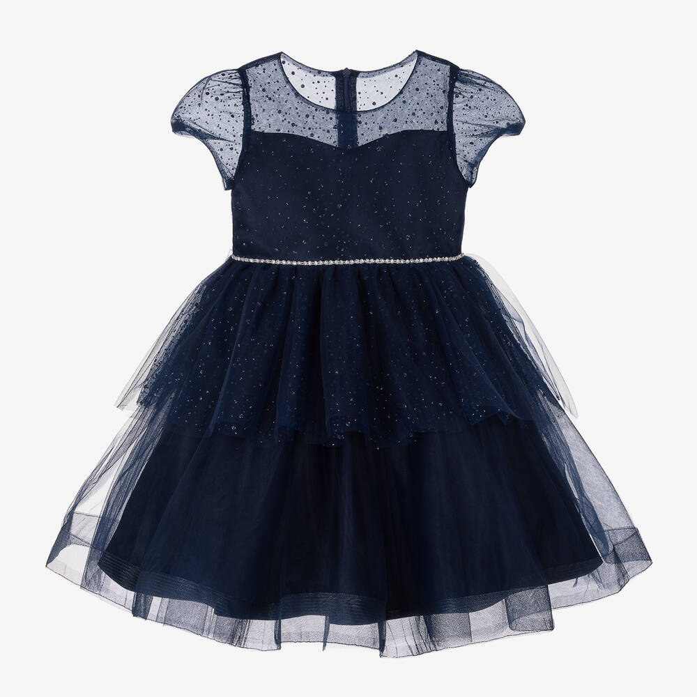 iAMe - Girls Navy Blue Sparkle Tulle Dress | Childrensalon