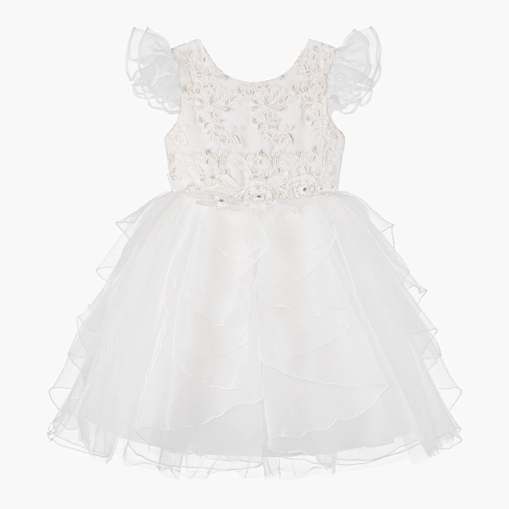 iAMe - Girls White Embroidered Floral Dress | Childrensalon