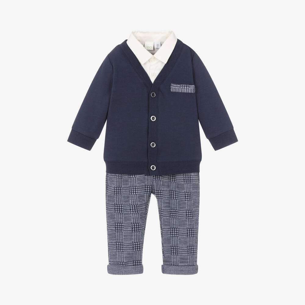 iDO Mini - Baby Boys Blue Houndstooth Trouser Set | Childrensalon