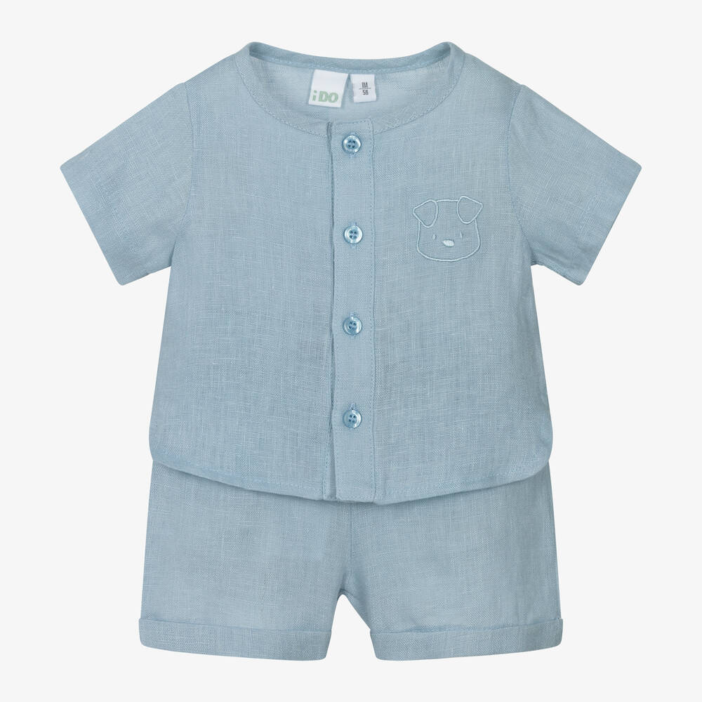 iDO Mini - Baby Boys Blue Linen Shorts Set | Childrensalon