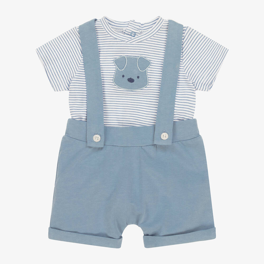 iDO Mini - Baby Boys Blue Striped Cotton Shorts Set | Childrensalon