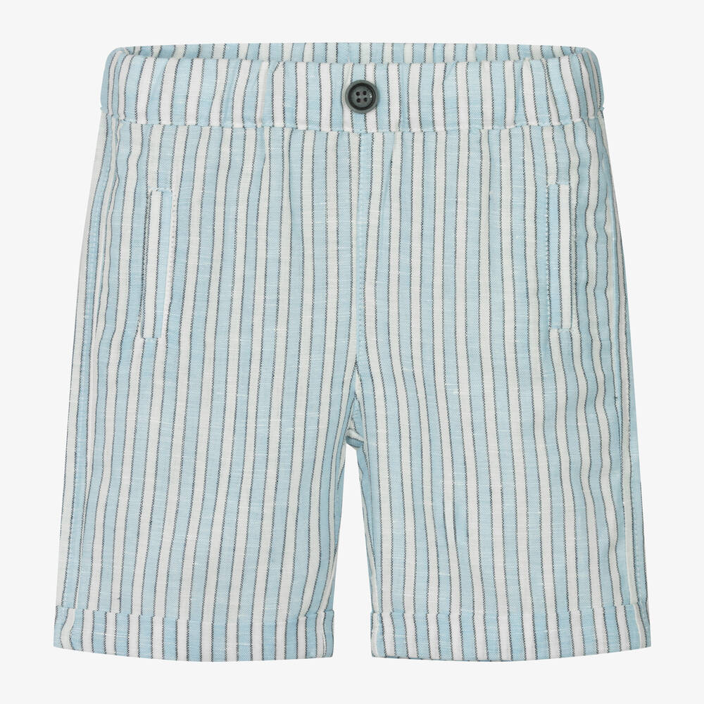 iDO Mini - Baby Boys Blue Striped Linen Shorts | Childrensalon