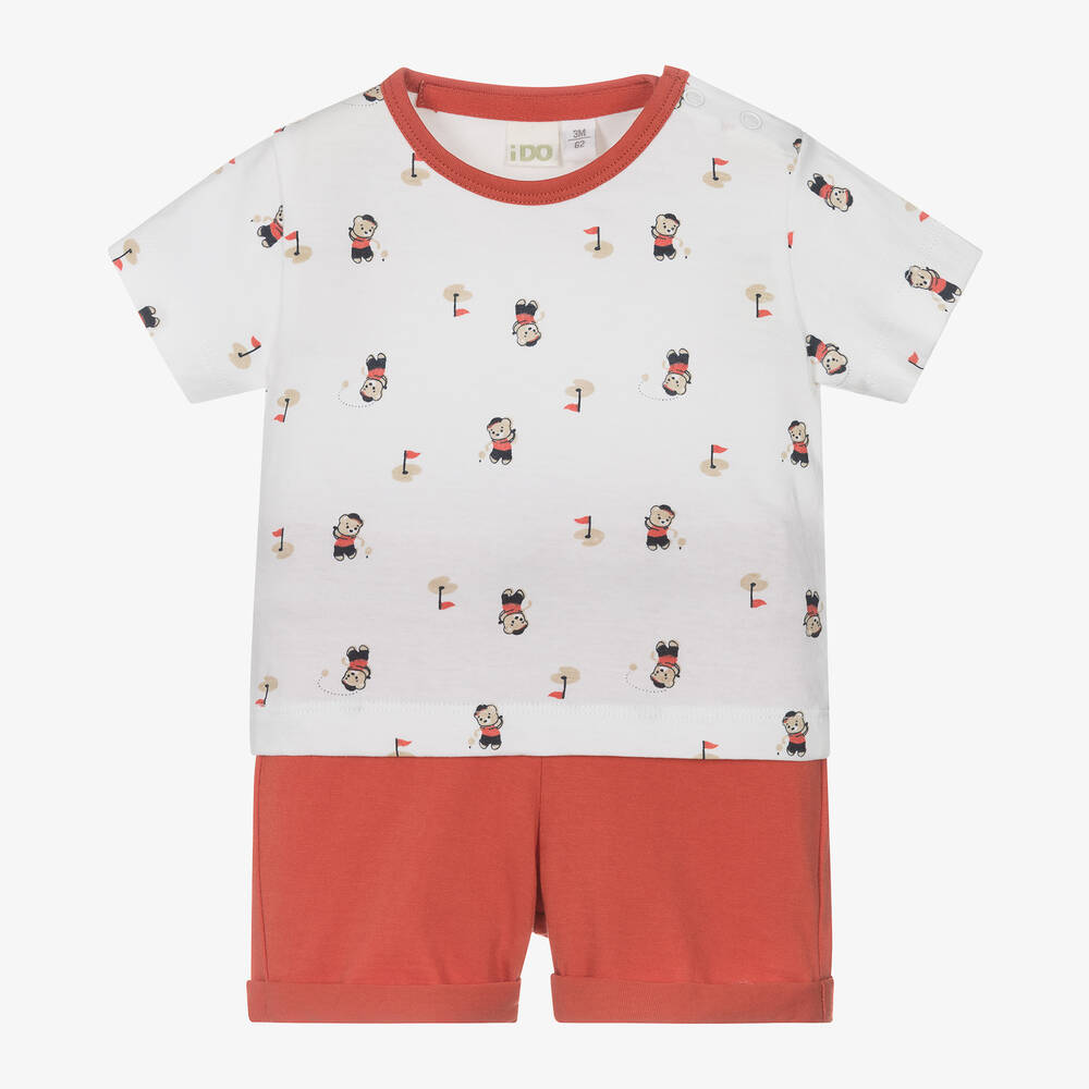Shop Ido Mini Baby Boys Red Teddy Bear Shorts Set