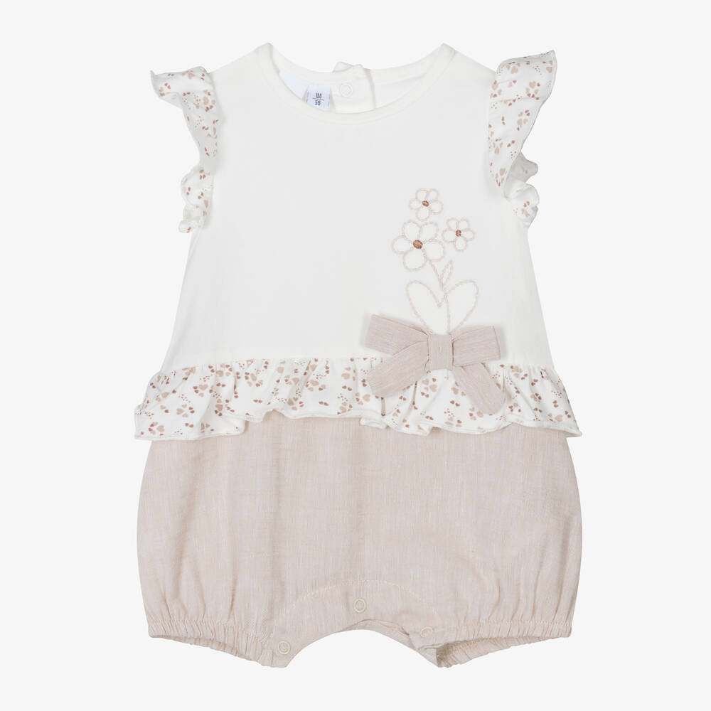 iDO Mini - Baby Girls Beige Cotton & Linen Shortie | Childrensalon