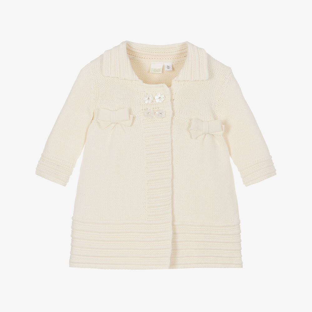 iDO Mini - Baby Girls Ivory Cotton Knit Pram Coat | Childrensalon