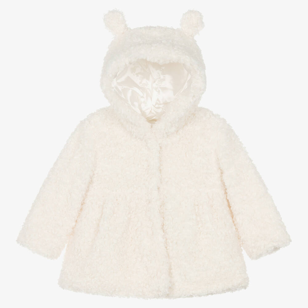 Ido Mini Baby Girls Ivory Sherpa Fleece Coat
