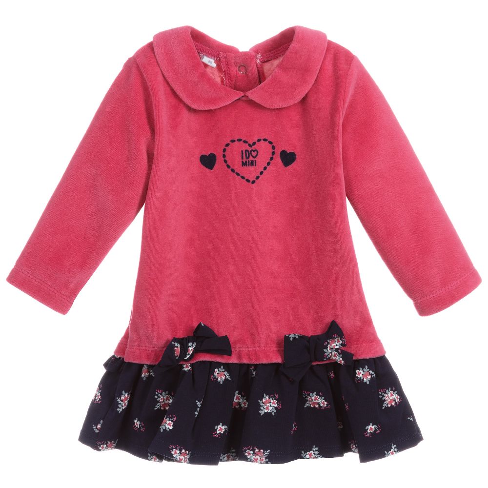 Ido Mini Baby Girls Pink Velour Dress