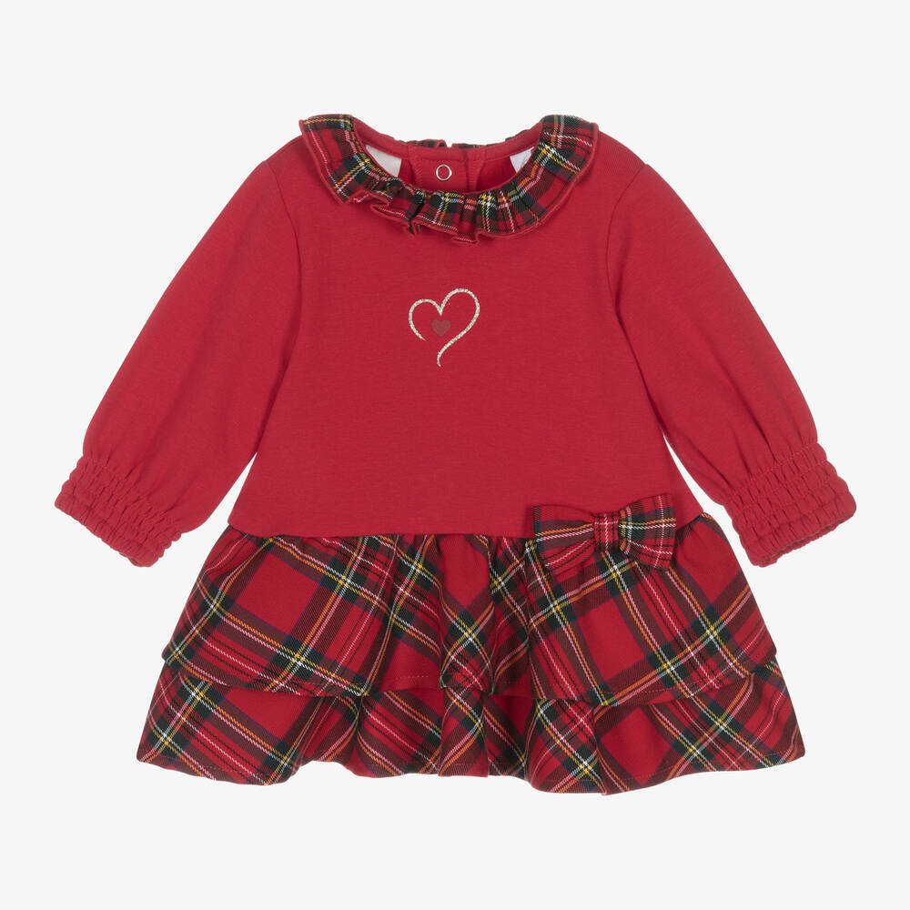 iDO Mini - Baby Girls Red Tartan Cotton Dress | Childrensalon