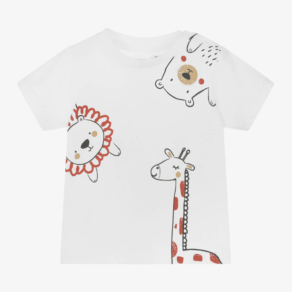 iDO Mini - Baby White Safari Animal Cotton T-Shirt | Childrensalon